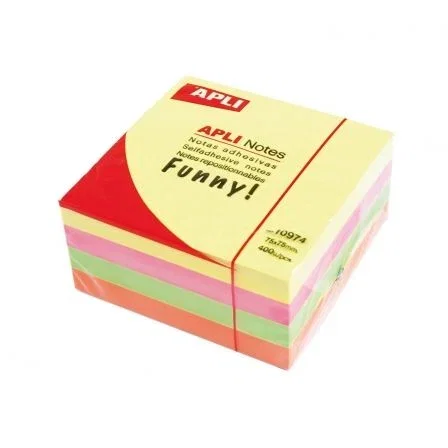 Apli Cubo de Notas Adhesivas Funny 75x75mm Colores Fluorescentes Surtidos Apli Cubo de Notas Adhesivas Funny 75x75mm Colores Fluorescentes Surtidos